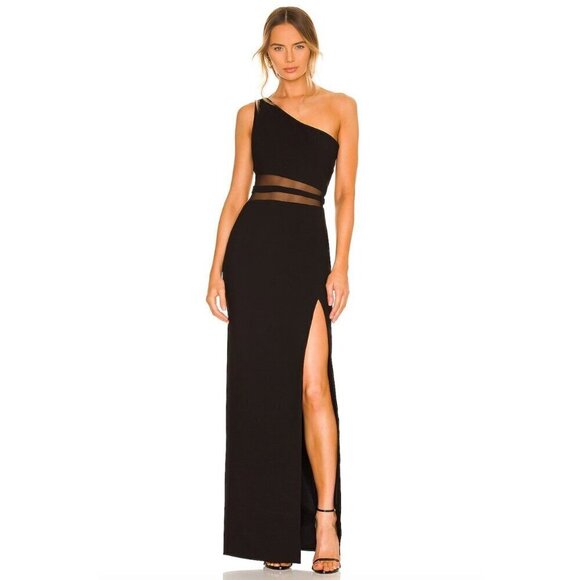 Likely Nolita One Shoulder Mesh Panel Evening Gown Black Womens Size 0 - Picture 1 of 10